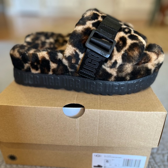 UGG Shoes - NEW UGG Fluffita Slides Panther Print Carmel Black Women’s Size 6